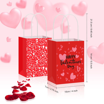 Spakon 8 Pcs Valentines Day Gift Bags Valentines Paper Gift Bags with Handles Bag for Cards, Galentines, Teacher Present, Classroom Party, Wedding Birthday Party Favor (5.5 x 4 x 2.75 Inch)