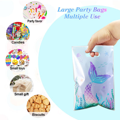 Agaommio 40PCS Mermaid Party Favor Bags Christmas Gift Bag Under the Sea Plastic Gift Bag Goodie Bags Mermaid Tail Treat Bag with Handles for Girls Kids Birthday Party Supplies 6.3"x 9.45"
