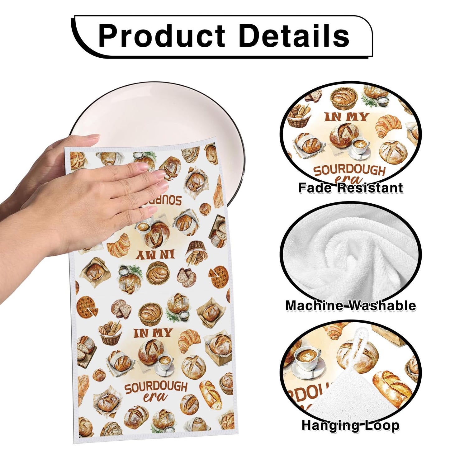 Funny Sourdough Baking Kitchen Towels, 6 PCS Tea Bread Kitchen Hand Towels, Absorbent Sour Dough Proofing Flour Sack Hand Dish Towel for Baking Lover Gifts Women Men Chef Tea Cloths Home Decor Gifts