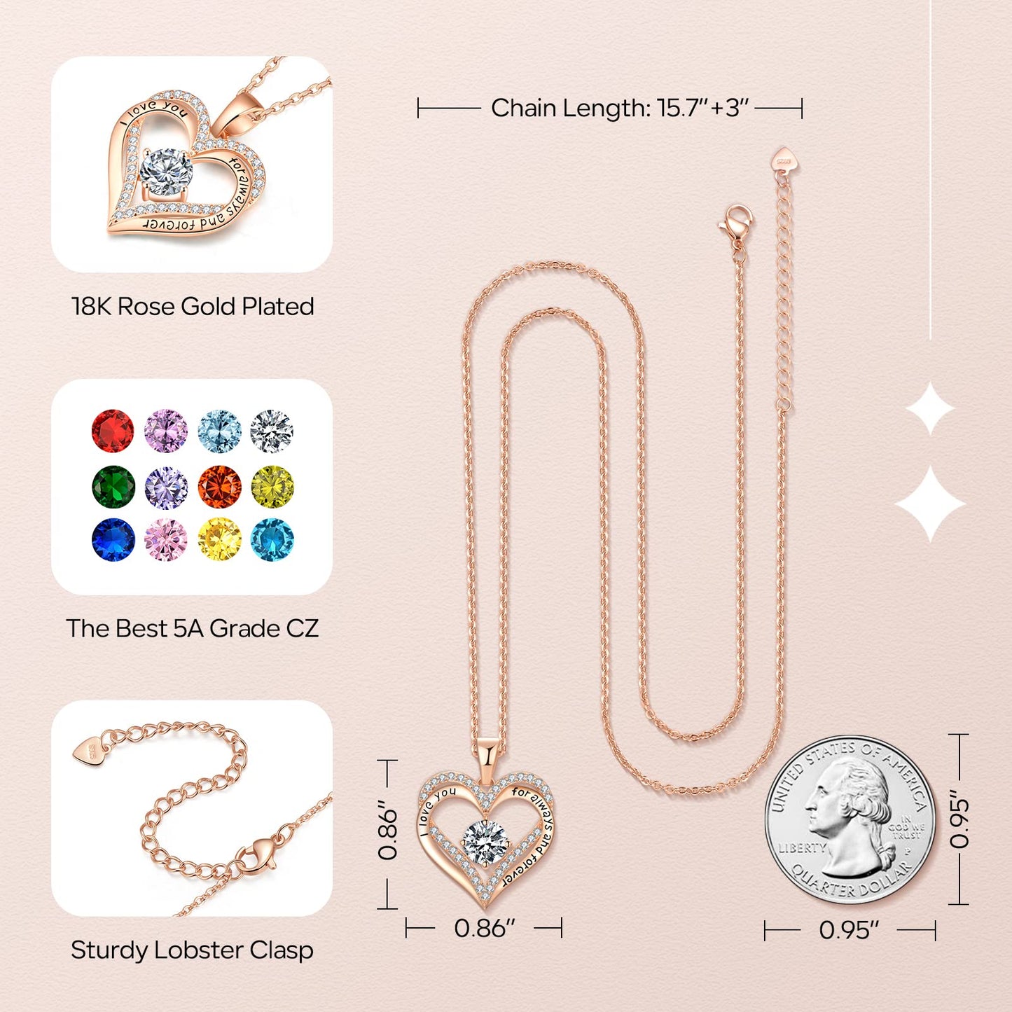 18K Rose Gold Necklaces for Women Birthday Gifts for Women Jewelry for Women Birthday Gifts for Wife Girlfriend Daughter Wife Birthday Gifts for Anniversary Mothers Day Christmas Valentines Gifts