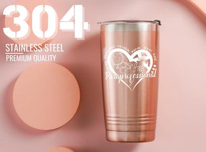 Onebttl Paraprofessional Appreciation Gifts, Gifts for Teacher Paraprofessional, 20oz Stainless Steel Rose Gold Insulated Tumbler with Lid & Straw - Heart