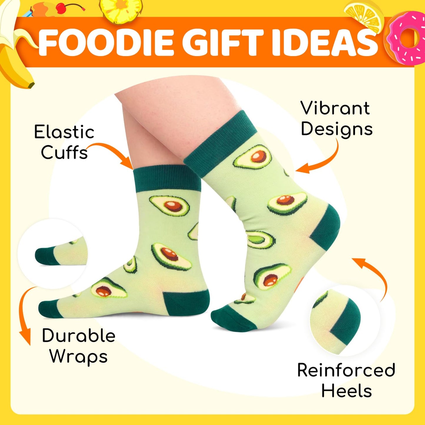 HAPPYPOP Funny Fruit Gifts - Avocado Gift Banana Gift for Kids, Avocado Banana Socks