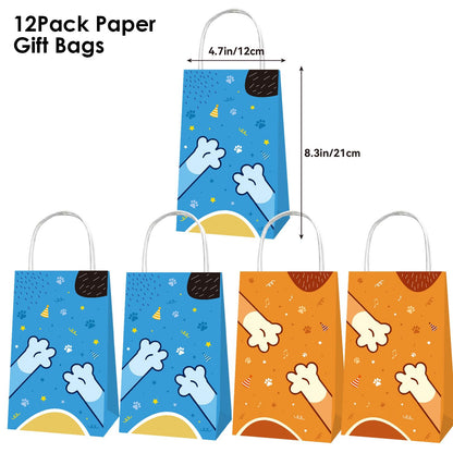 BOBORAT Blue Dog Pet-Themed Paper Gift Bags, 12 Pack, Blue and Orange Party Favor Bags with Handles, 8.3 x 4.7 inches