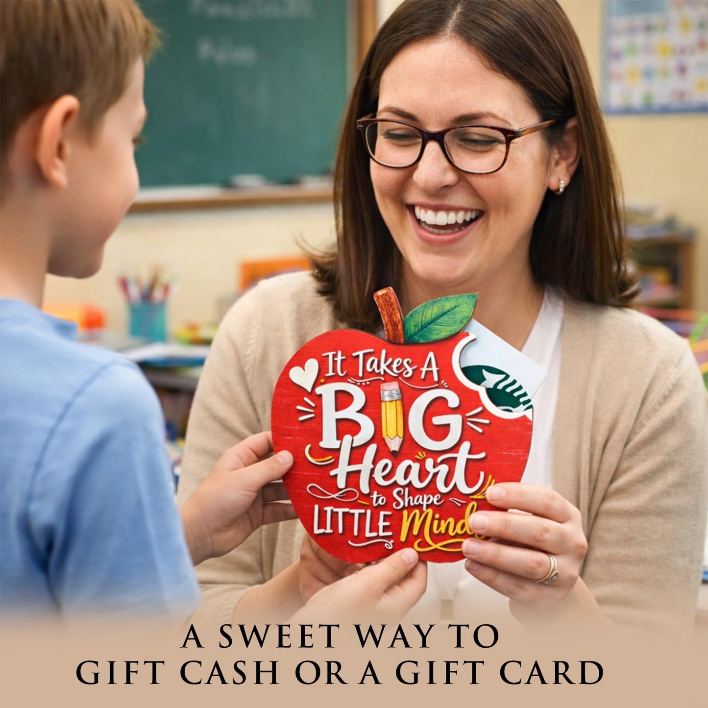 It Takes a Big Heart Apple Gifts Card Holder 5.72 x 4.87 Inches for Teacher Appreciation, Thank You Teacher Gift, Teacher Gift Card Holder, Kindergarten, Pre K Teachers, Teacher Appreciation Gifts