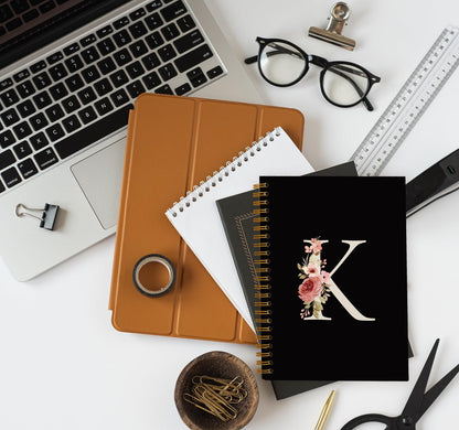 OXW Initial Letter K Notebook, Personalized Gifts, Custom Notebook Journals for Writing, Customized Gifts, Monogrammed Gifts for Women, Black Hardcover Spiral Notebook 5.5 x 8.3