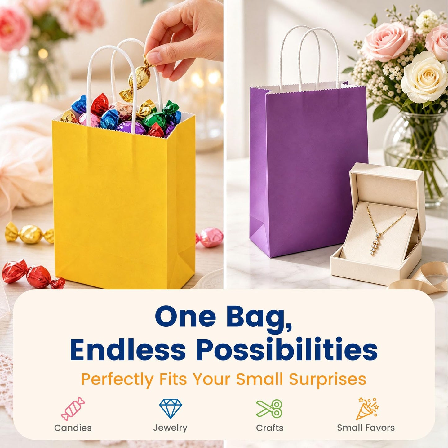 LovesTown 18pcs Small Gift Bags with Handles, 5.8x3.1x8.3 Inch Goodie Bags 6 Colors for Birthdays, Weddings, Classrooms Party Favors