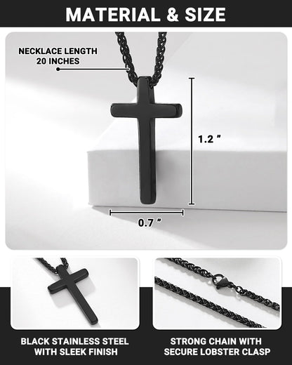 Birthday Gift Black Cross Necklace for Boys 8–21 Years Old with Joshua 1:9 Bible Verse