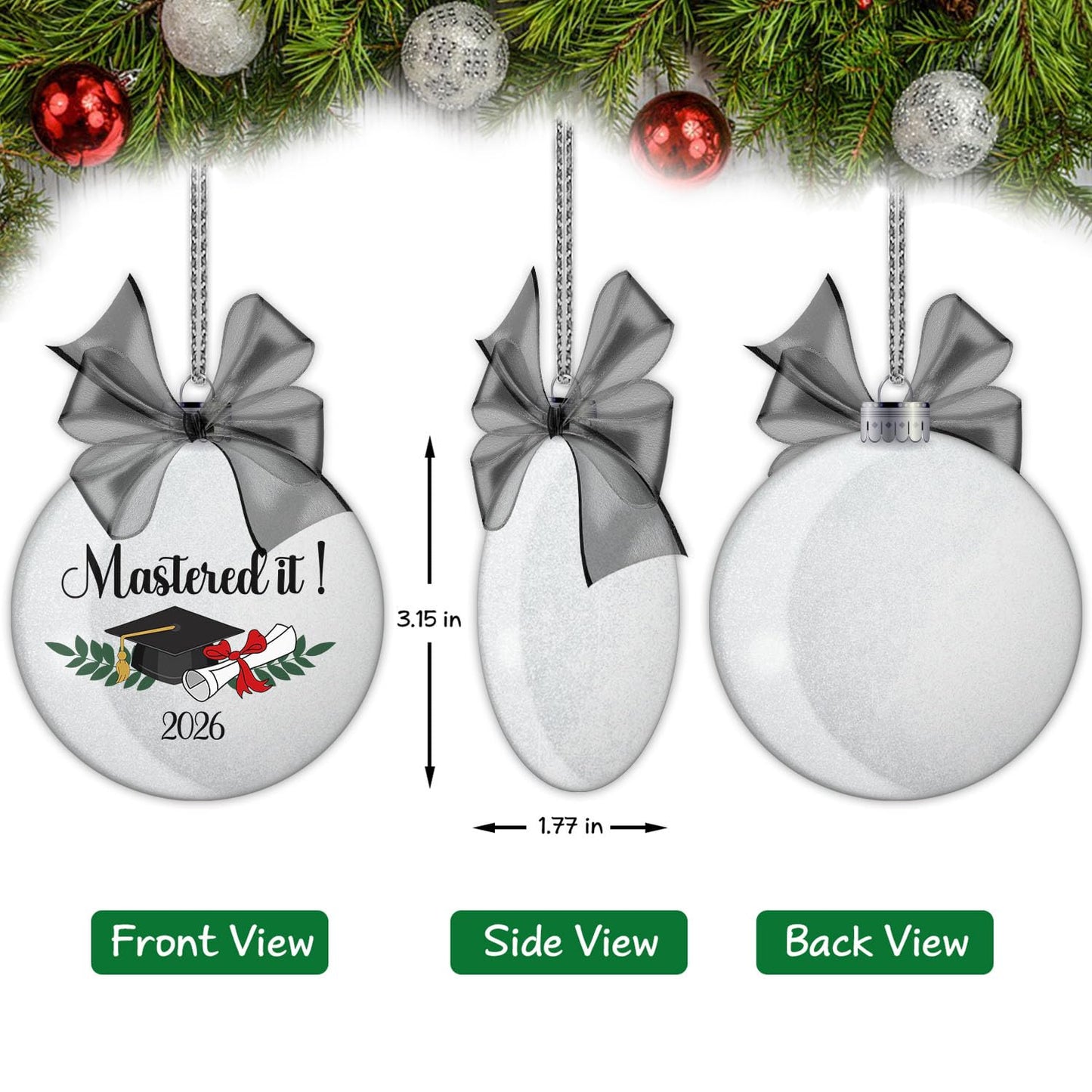 Mastered It Class of 2026 Masters Degree Graduation Ornament Christmas Ornament Tree Decoration Gifts for Her Him Graduation Gift for High School Graduate PhD College Students Glitter