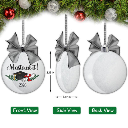 Mastered It Class of 2026 Masters Degree Graduation Ornament Christmas Ornament Tree Decoration Gifts for Her Him Graduation Gift for High School Graduate PhD College Students Glitter
