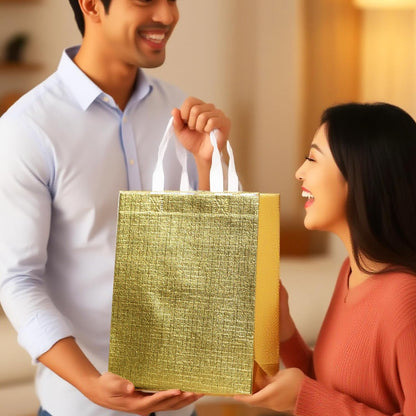 Glossy Gold Gift Bags with Handle 20-Pack,Reusable Non-woven Party Favor Bags with Sturdy Base for Birthday Wedding Easter,8.27x9.84x4.72 Inches (Gold, X-Small)