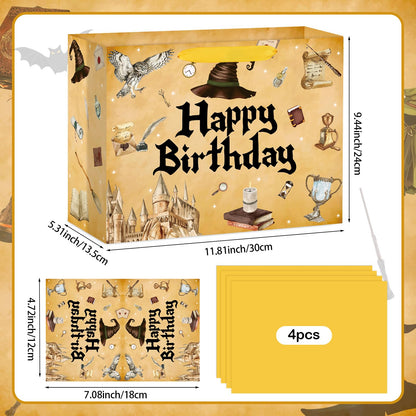 Hooqict Magical Wizard Gift Bag Happy Birthday Gift Wrapping Bag with Handles, Tissue Paper and Greeting Cards for Kids Girls Boys Wizard Birthday Party Supplies Halloween Party Favors