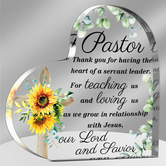 Gerrii Pastor Appreciation Gifts Christian Plaques Decoration for Pastor's Day Church Clergy Keepsakes Thank You Gift Acrylic Heart Plaque Decor Religious Spiritual Retirement Keepsake(Sunflower)