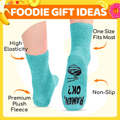 HAPPYPOP Food Drink Gifts for Women - Boba Tea Ramen Gifts for Her, Funny Saying Fuzzy Socks
