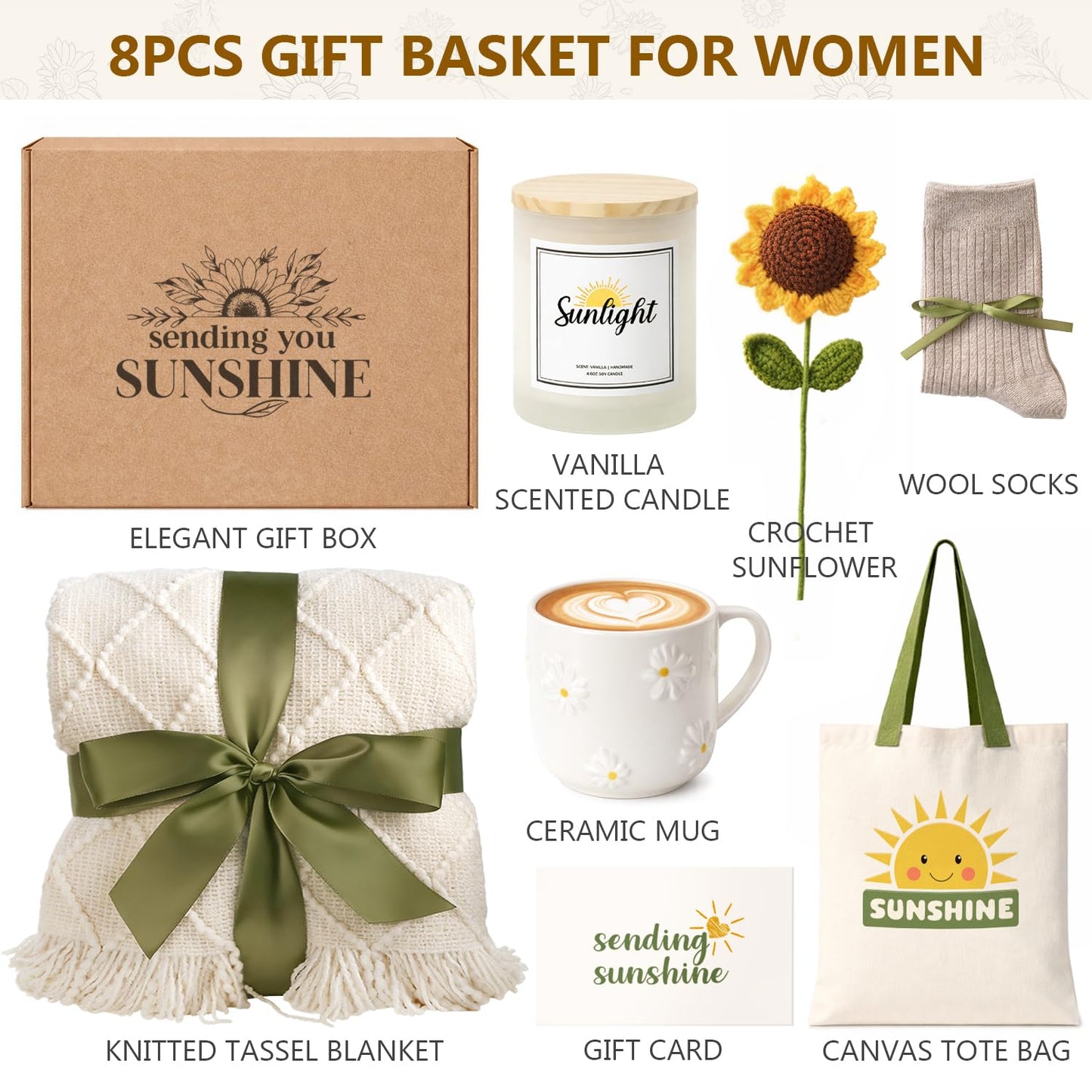 Sunshine Gifts for Women - Hello Sunshine Gift Sunflower Box for Women Best Friends - Thinking of You Self Care Get Well Soon Gift Baskets for Woman -Care Package Birthday Gift Boxes for Female, Mom