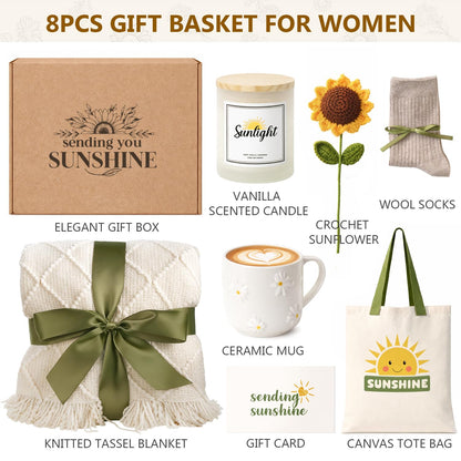 Sunshine Gifts for Women - Hello Sunshine Gift Sunflower Box for Women Best Friends - Thinking of You Self Care Get Well Soon Gift Baskets for Woman -Care Package Birthday Gift Boxes for Female, Mom