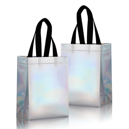 JCBZAMZ 25 Pack Iridescent Reusable Gift Bags with Handles Bulk, Holographic Rainbow Small Gift Bag for Women Kids, Eco-Friendly Non-Woven Party Favor Goodie Bags for Birthday, Valentine, Baby Shower, Wedding Treats