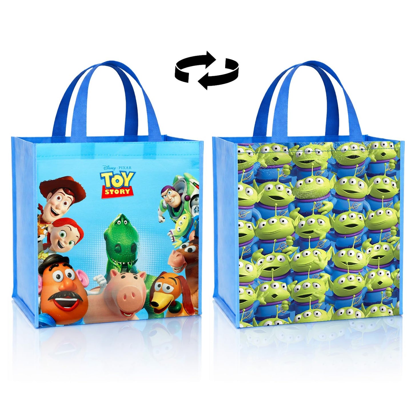 Disney Toy Story Tote Bag Accessories Set with 15" Grocery Bag Featuring Woody, Buzz Lightyear, More | Double-Sided Toy Story Reusable Bags Medium