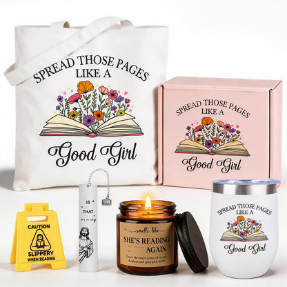 Funny Book Lover Gifts for Women - Humorous & Warm Bookish Gift Set Includes Tumbler, Scented Candle, Tote Bag & Gift Box – Reader Gifts Box for Teacher, Friends