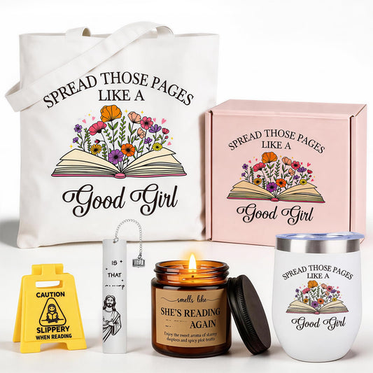 Funny Book Lover Gifts for Women - Humorous & Warm Bookish Gift Set Includes Tumbler, Scented Candle, Tote Bag & Gift Box – Reader Gifts Box for Teacher, Friends