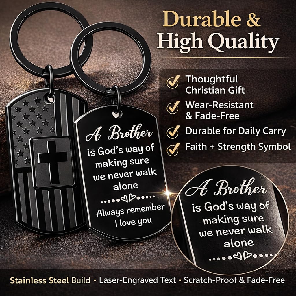 Brother Birthday Gift Set from Sister for Brother Adult Men Funny + Inspirational 5-Piece Gift Bracelet, Socks, Leather Journal, Plaque & Keychain Birthday/Christmas/Just Because