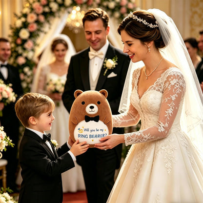 Teddy Bear Stuffed Animal - Will You Be My Ring Bearer,Cute Brown Ring Bearer Bear Plush Toy for Boy, Ring Bearer Proposal Gifts from Bride Groom for Wedding Proposal Anniversary Party
