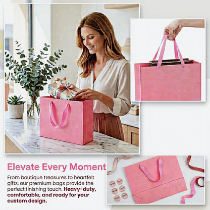 Lyellfe 30 Pack Pink Gift Bags, Heavy Duty Kraft Paper Bag with Handle Bulk, Recycled Water-proof Shopping Bags, Assoorted Merchandise Retail Bags for Birthday, Wedding, Party, S, M, L
