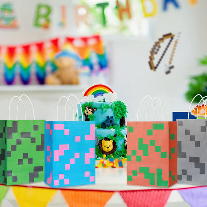 16PCS Pixel Party Favor Bags with Handle for Birthday, Gift Bags Goodie Bags Treat for Kids Birthday Party Decoration