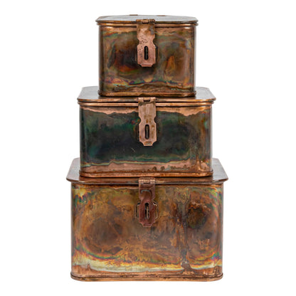 Creative Co-Op Decorative Metal Boxes with Lid, Burnt Copper Finish, Set of 3