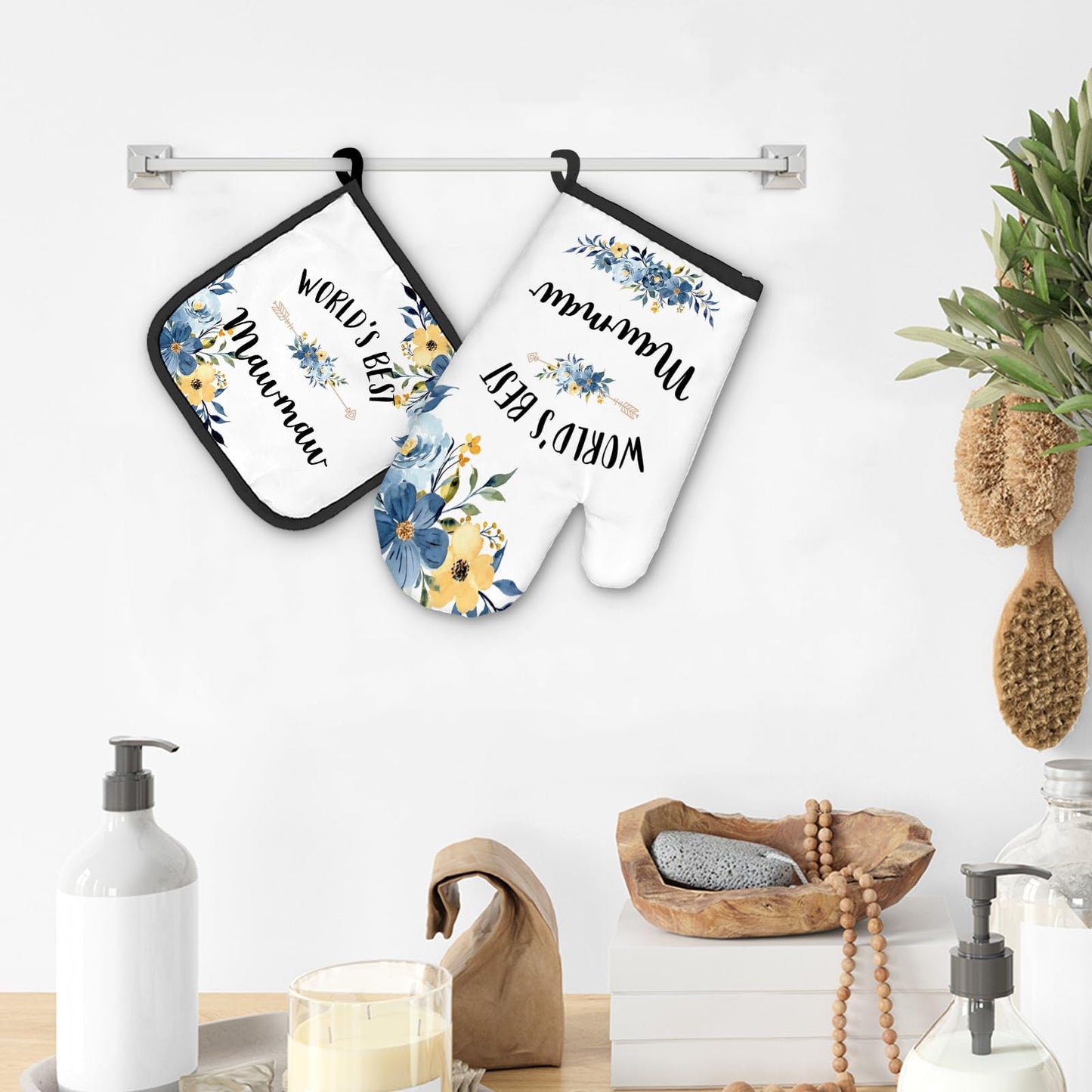 Mawmaw Gifts Oven Mitts and Pot Holders Sets, Gifts for Mawmaw from Grandkids Kitchen Decor Accessories Sets, World’s Best Mawmaw Heat Resistant Oven Glove Potholders for Kitchen Cooking
