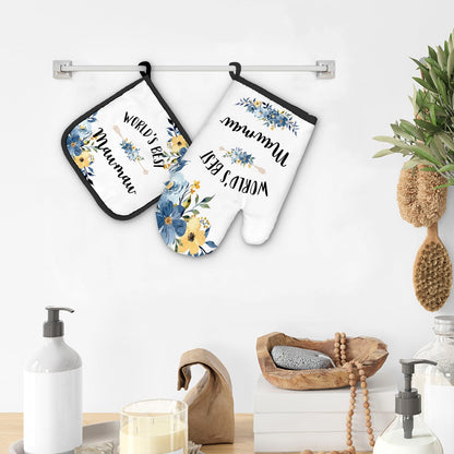 Mawmaw Gifts Oven Mitts and Pot Holders Sets, Gifts for Mawmaw from Grandkids Kitchen Decor Accessories Sets, World’s Best Mawmaw Heat Resistant Oven Glove Potholders for Kitchen Cooking