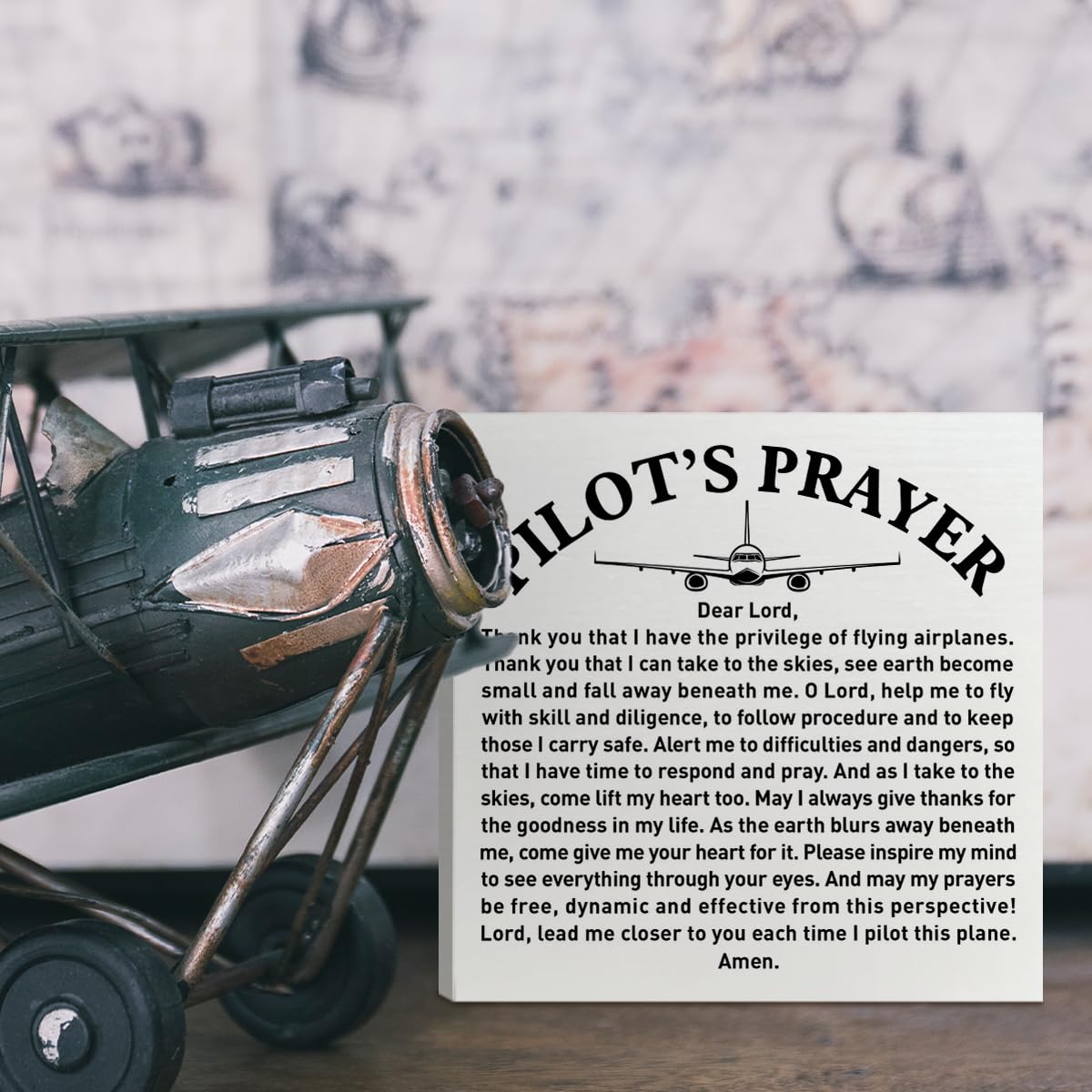 Pilot Gifts for Men Aviators, Aviation Gifts, Gifts for Pilots, Pilot's Prayer Wooden Box Sign Decor, Birthday Christmas Gifts for Pilot Dad, Son, Husband, Closer to You Each Time I Pilot This Plane