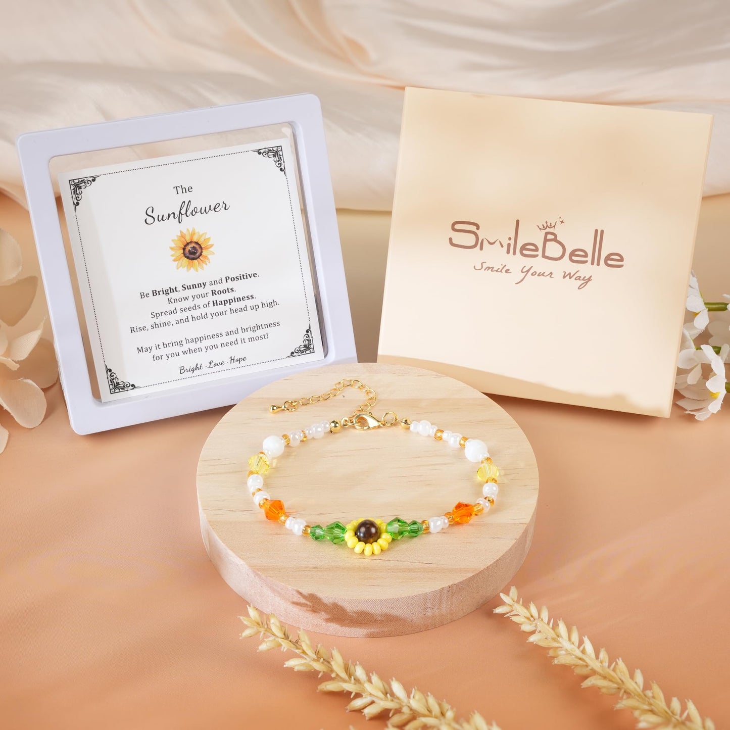 SmileBelle Protection Bracelets for Women, Pregnancy Gifts for Expecting Mom Sunflower Gifts for Women Black Tourmaline Bracelets as Healing Bracelet Sunflower Bracelet as Mother Day Gift