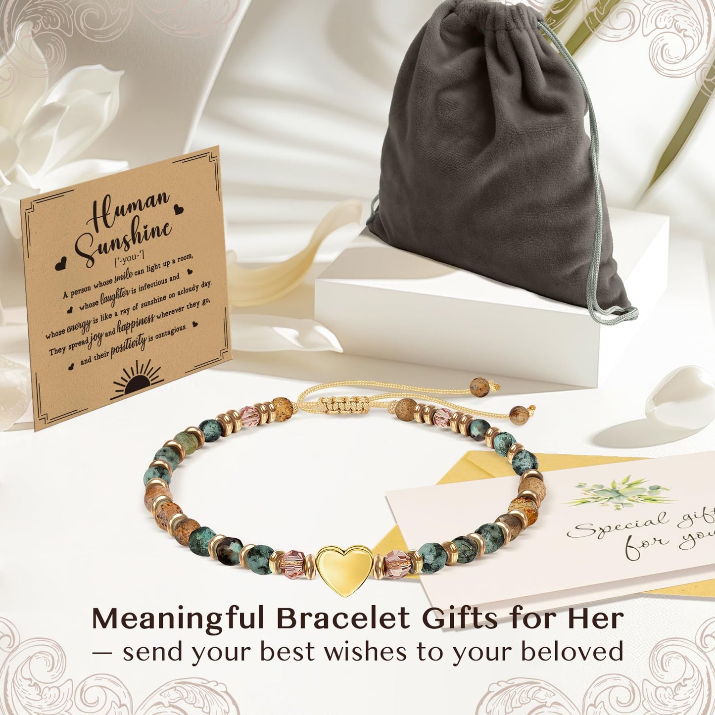 Inspirational Bracelets Gifts for Women: Healing Natural Stone Beads Bracelets - Birthday Mothers Day Gifts Thinking of you Get Well Soon Gift for Women Friends Sister Mom