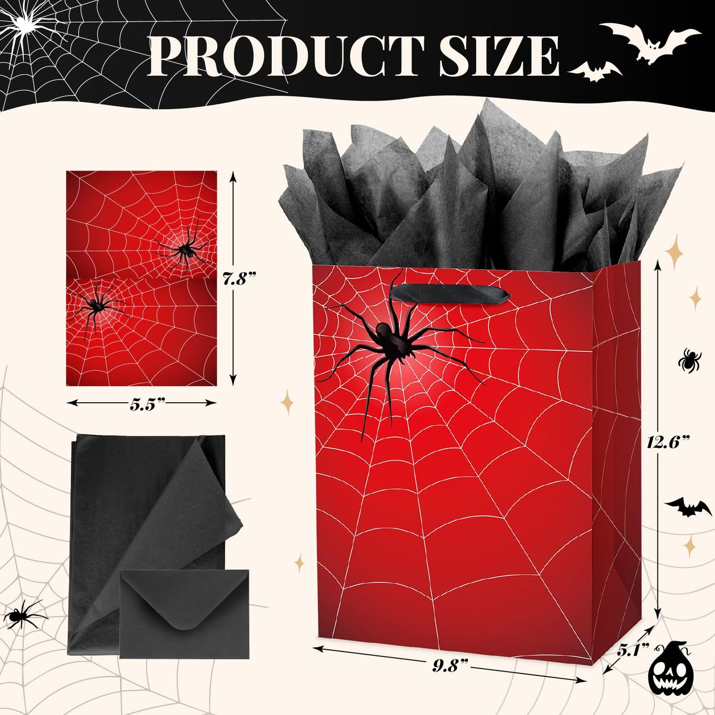 ysmile Spider Gift Bag for Boy Black Red Design for Birthday Party Halloween Spider Theme Decoration Web