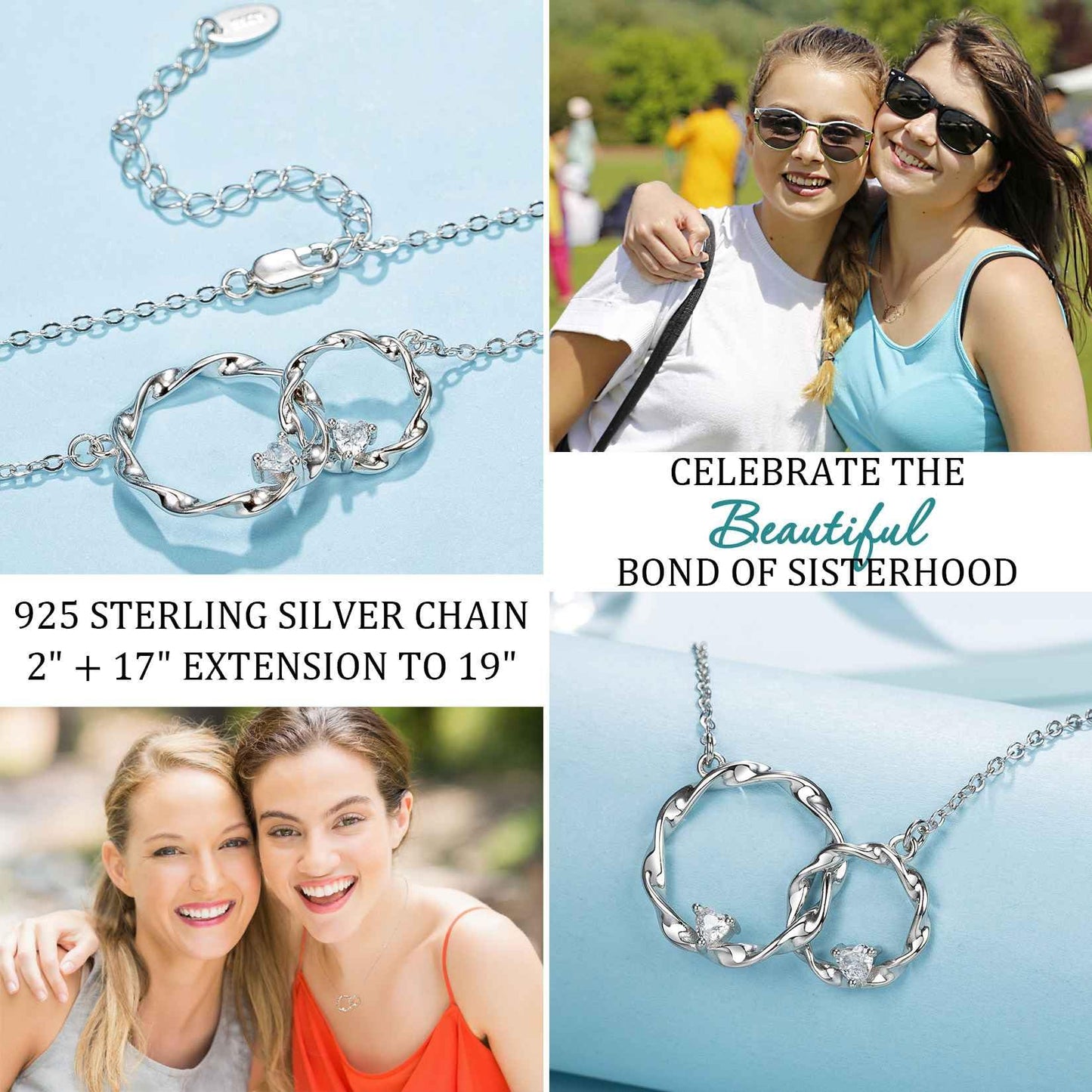 AnalysisyLove Sister Gifts, Sterling Silver Interlocking 2 Circles Necklace for Big & Little Sisters, Sister Birthday Gifts from Sisters