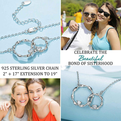 AnalysisyLove Sister Gifts, Sterling Silver Interlocking 2 Circles Necklace for Big & Little Sisters, Sister Birthday Gifts from Sisters