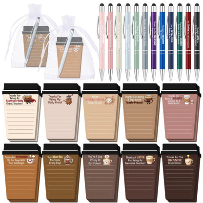 Kosiz 30 Set/90 Pcs Coffee Teacher Appreciation Gifts Bulk Funny Pun Gifts Coffee Cup Notepad with Pen Funny Pun Sticky Notes Thank You Presents for Teachers from Students for Grad Classroom Supplies