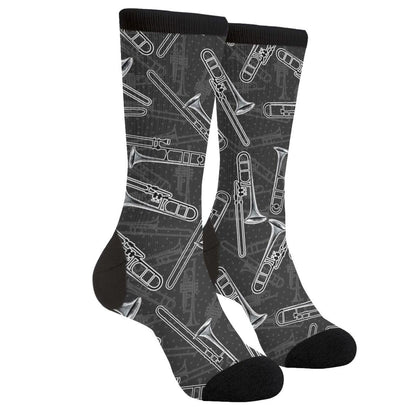 YISHOW Black White Trombones Vintage Unisex Novelty Crew Socks Casual Funny Crazy Dress Socks Gift