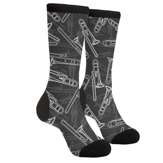 YISHOW Black White Trombones Vintage Unisex Novelty Crew Socks Casual Funny Crazy Dress Socks Gift