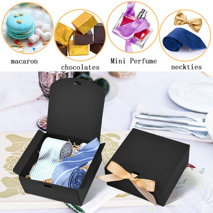 WLUSEAXI 12pack Small Gift Boxes with Lids for Presents, 4.5''x4.5''x2'' Black Gift Boxes with Ribbons, Party Boxes for Packaging Wedding, Present, Birthday, Holiday, Galentine's Day