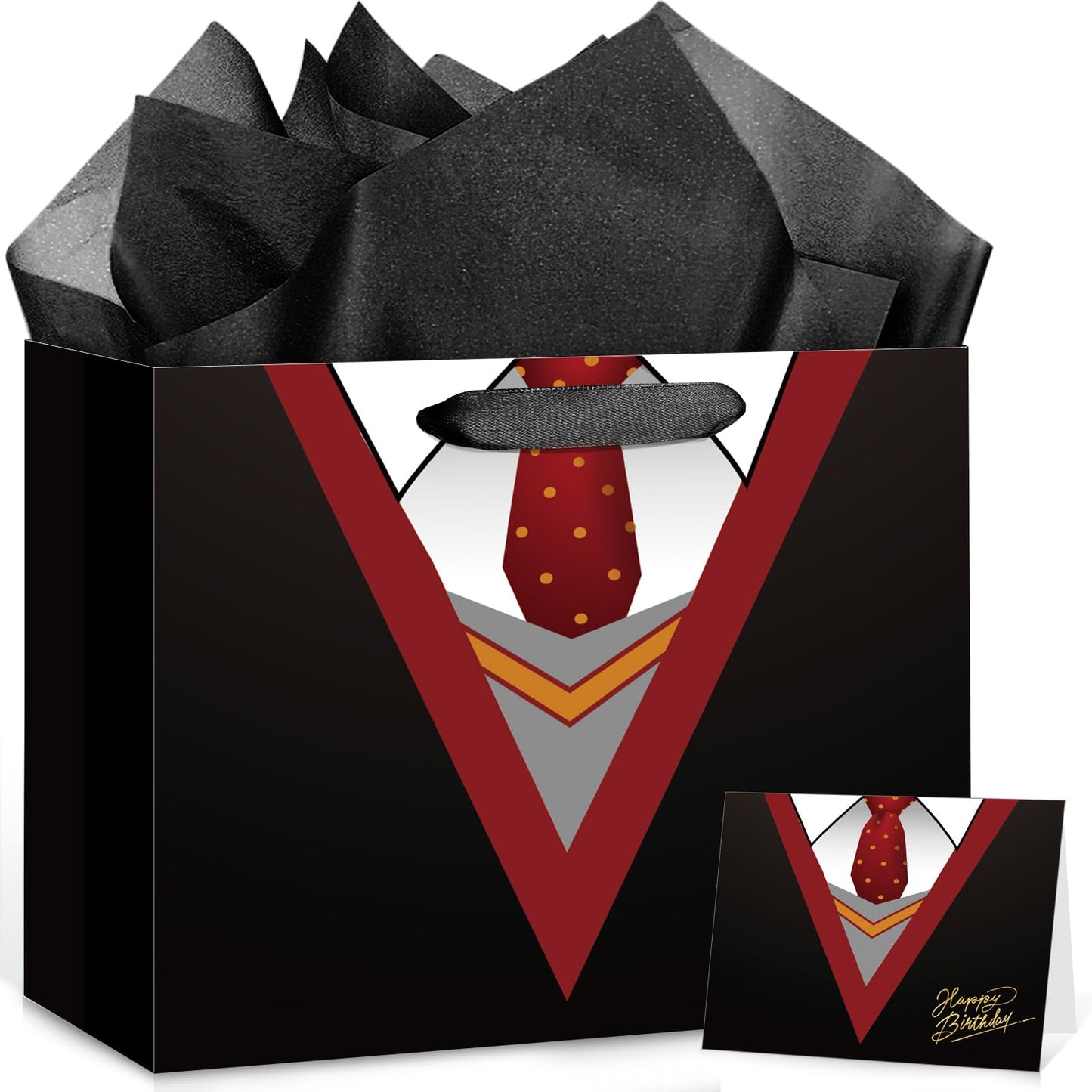 Large Wizard School Gift Bag with Wrapping Paper and Card Magical Wizard Birthday Bag with Handles Tie Necktie Birthday Baby Shower Paper Bags for Girls Boys Halloween Party Supplies Decorations