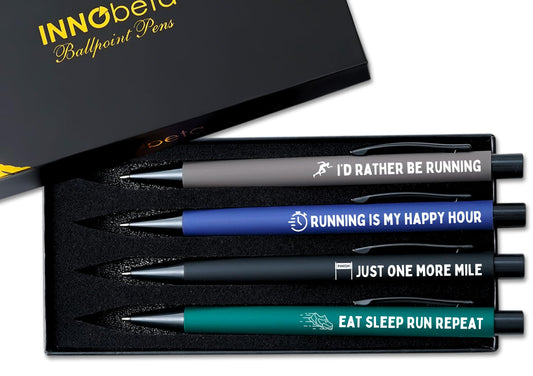 InnoBeta Gifts for Runners Men/Female, Ballpoint Pen Set of 4, Funny Runner Gifts in Birthday Christmas - Grey