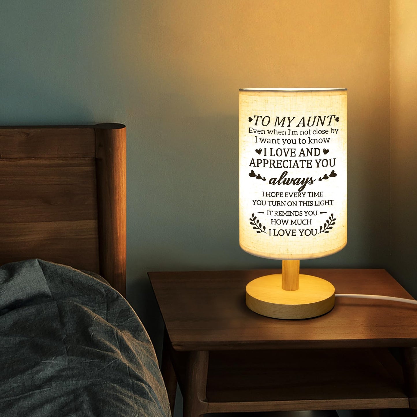 Gifts for Aunt from Niece, Aunt Birthday Gifts Fabric Lamp,Retirement Birthday Gifts for Aunt Table Lamp with Wooden Stand Unique Auntie Gifts