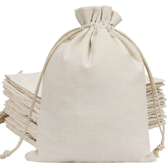 HRX Package 20pcs Cotton Canvas Bags 7x9 inches, Fabric Drawstring Gift Bags Pouches Sachet for Party Favors Craft DIY