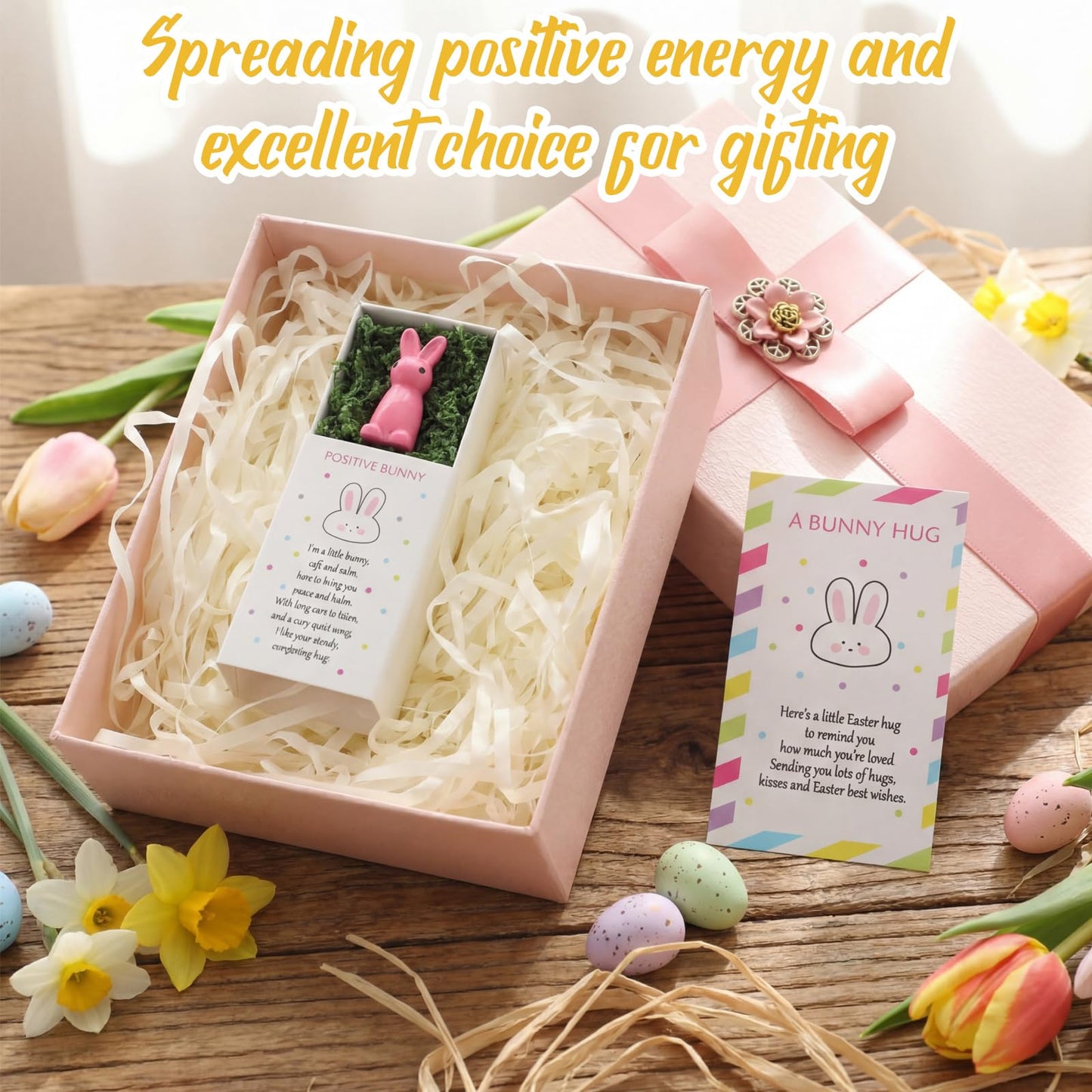 Amyhill 60 Sets Easter Pocket Hug Gifts Bulk for Coworkers Emotional Positive Support Bunny Pocket Hug with Inspirational Card Box Thank You Gift for Staff Team Office Employee Teacher Appreciation