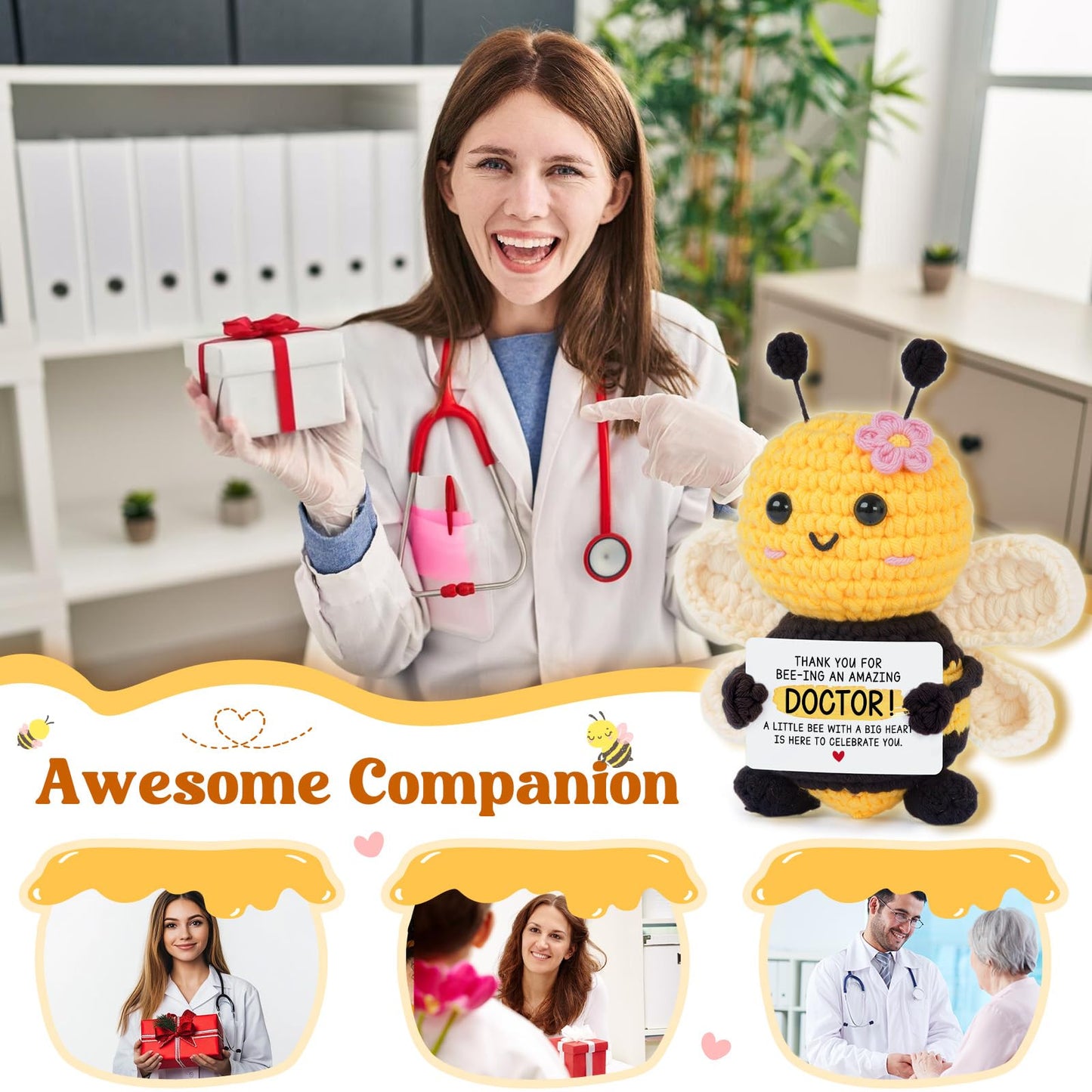 Doctors Day Gifts for Women, Doctor Appreciation Gifts, Medical Assistant, Physician Assistant, Graduation Gift for Medical School Student, Med Student - Home Collectible Decor Crochet Bee