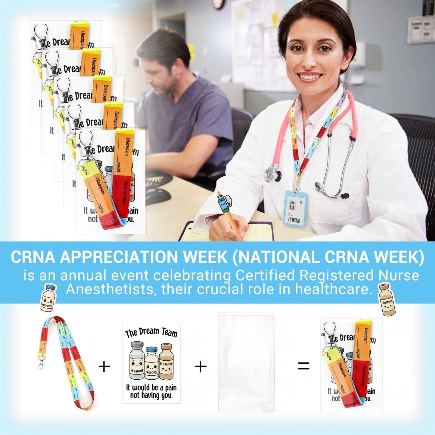 Tinlade 40 Set Nurses Week Anesthesia Team Gifts, CRNA Nurse Anesthetist Appreciation Lanyards Badge Holders and Thank You Cards Medication Label Gifts for OR Pacu Nurses Hospital