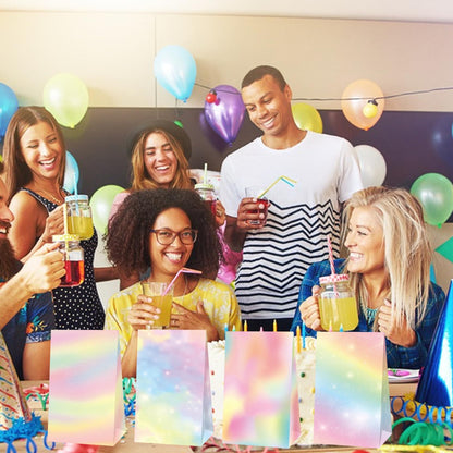 24 Pcs Pastel Rainbow Goodie Bags with Stickers, Coloful Party Favor Bags Rainbow Party Favor Bag Pastel Gift Bag for Rainbow Birthday Wedding Decor