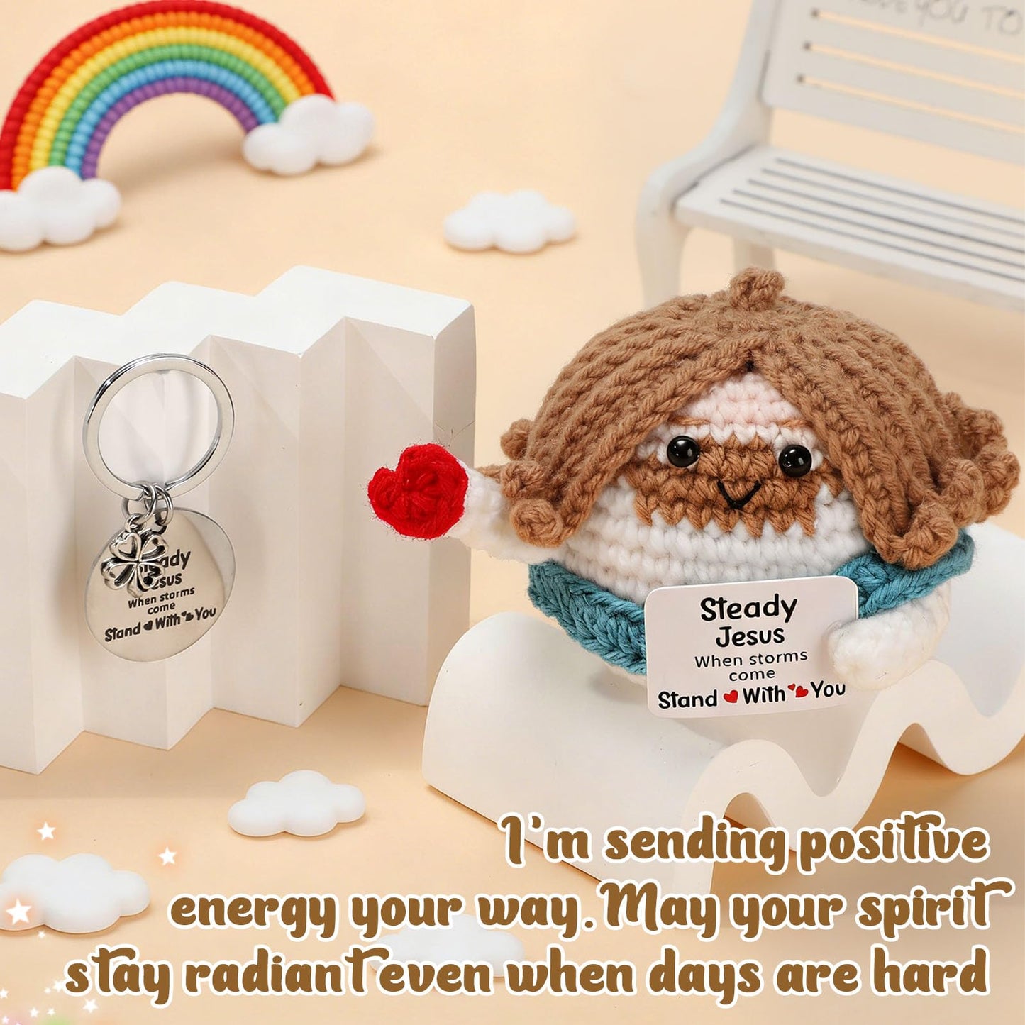 Positive Crochet Jesus Plush Doll Mini Jesus Figure Christian Gifts Emotional Inspirational Support Crochet Religious Spiritual Faith Bible Inspirational Gifts