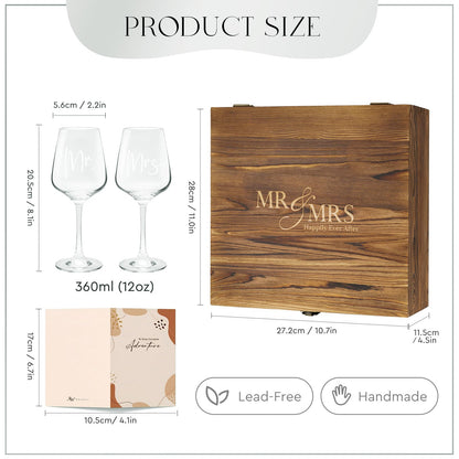 AW BRIDAL Mr and Mrs Wine Glasses Wedding Gifts for Couples 2026, Engagement Gift for Newly Engaged Couple, Bridal Shower and Bachelorette Gifts for Bride, Wine Opener Stopper and Wooden Keepsake Box